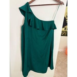 LOFT Outlet Womens Dress One Shoulder Ruffle Green Polka Dot Party